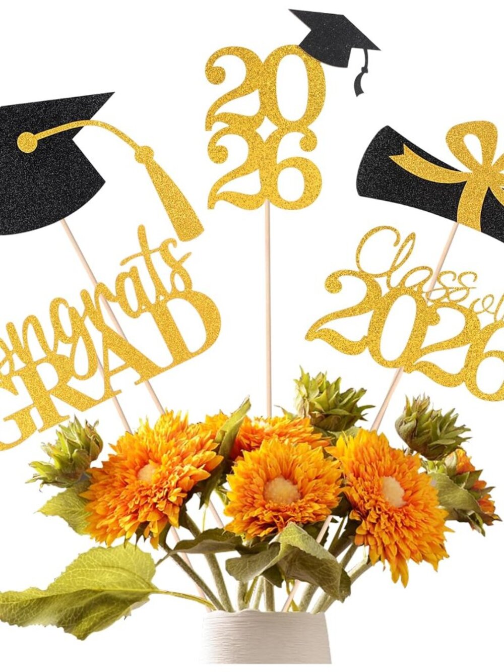 Graduation Decorations 2026, 20 PCS Sparkling Black and Gold Double-Sided Center